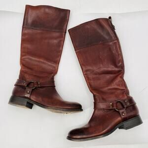 Frye brown leather tall buckle riding boots